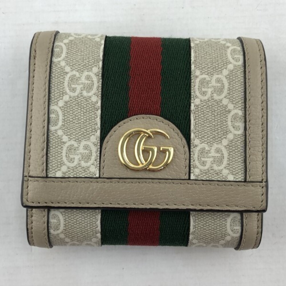 Gucci Ophidia GG Card Case Wallet Bifold Leather Beige White